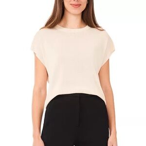 Vince Camuto Women's Drop-Shoulder Short-Sleeve Sweater Birch Beige Size S